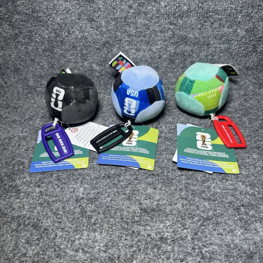 2026 FIFA World Cup Soccer Ball Plush Keychains Black, USA, Colorful Lot NEW NWT